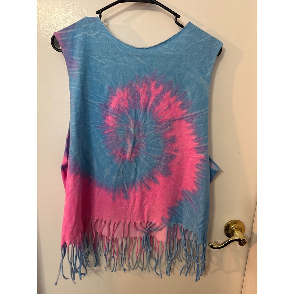 Bimini Bahamas Tie Dye Fringe Tank Top Pink Blue Souvenir Muscle Tee Sleeveless - Picture 3 of 3